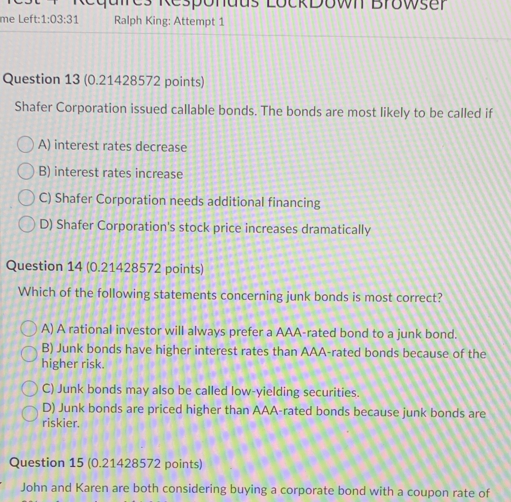 espolldus LockDown Browser me Left: 1:03:31 Ralph