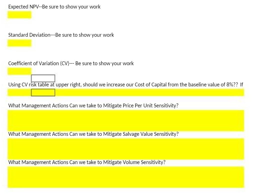 Expected NPV--Be sure to show your work Standard