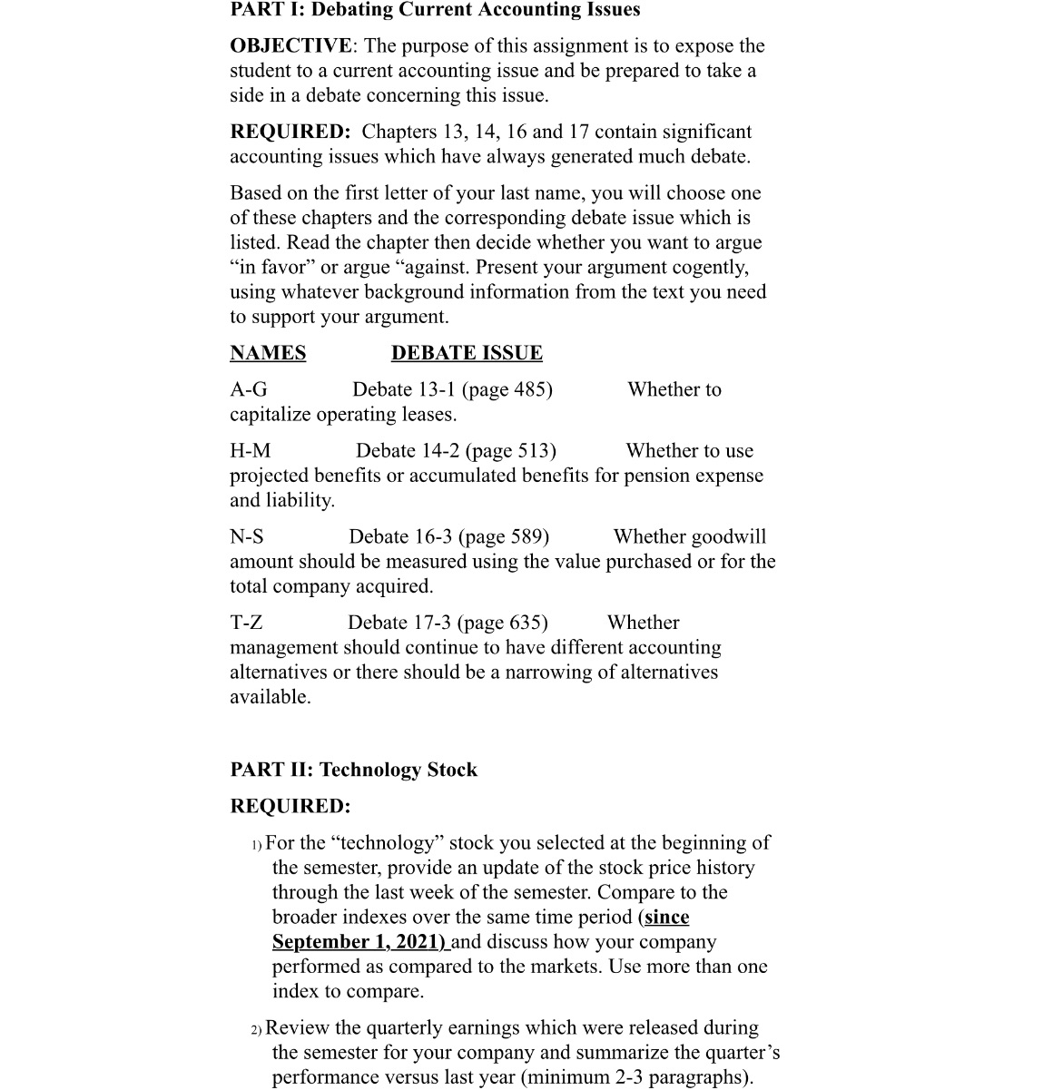 PART I: Debating Current Accounting Issues