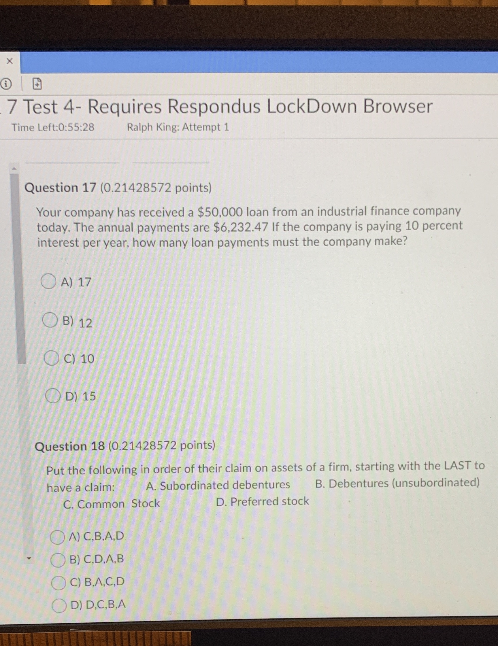 X G) l .7 Test 4 Requires Respondus LockDown
