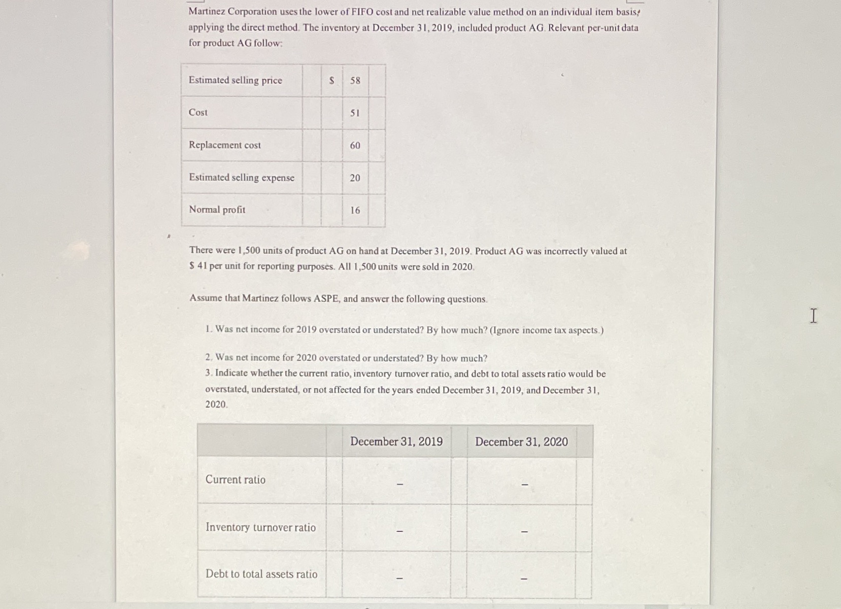 Martinez Corporation uses the lower of FIFO cost
