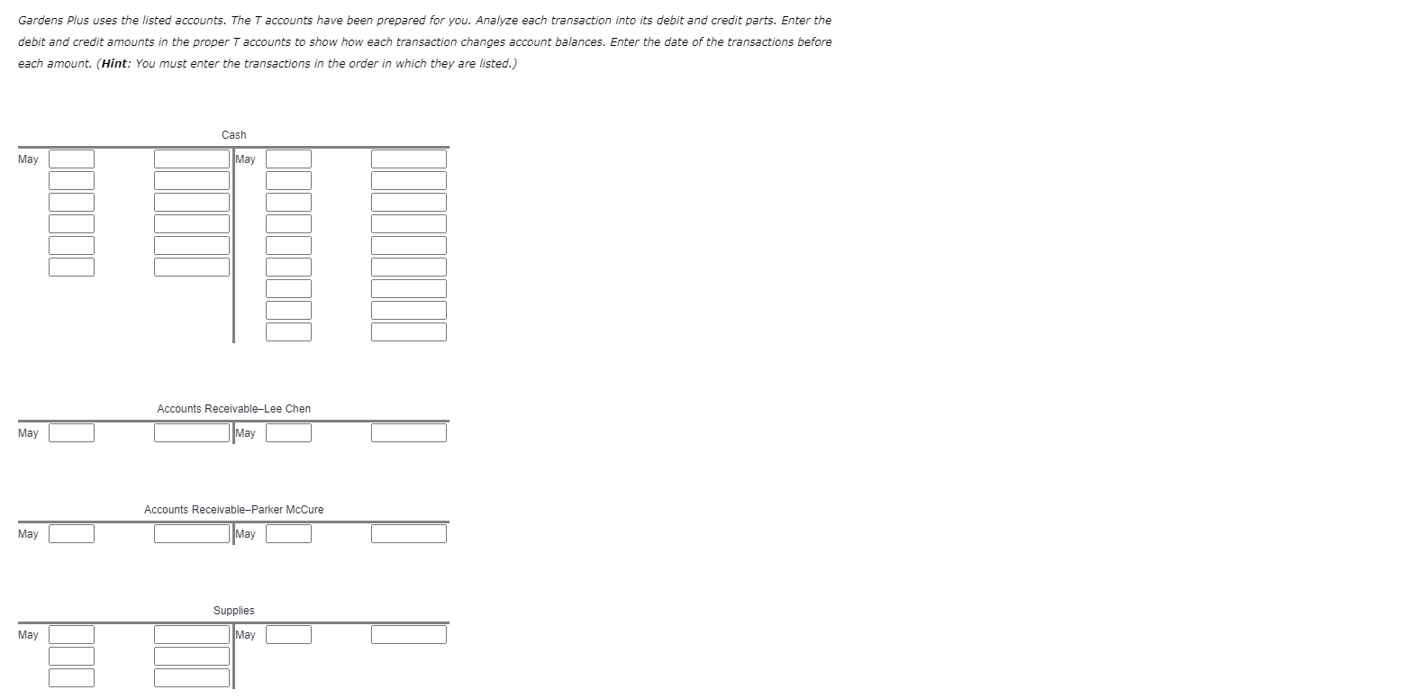 Account Titles Transactions May 1. Received cash