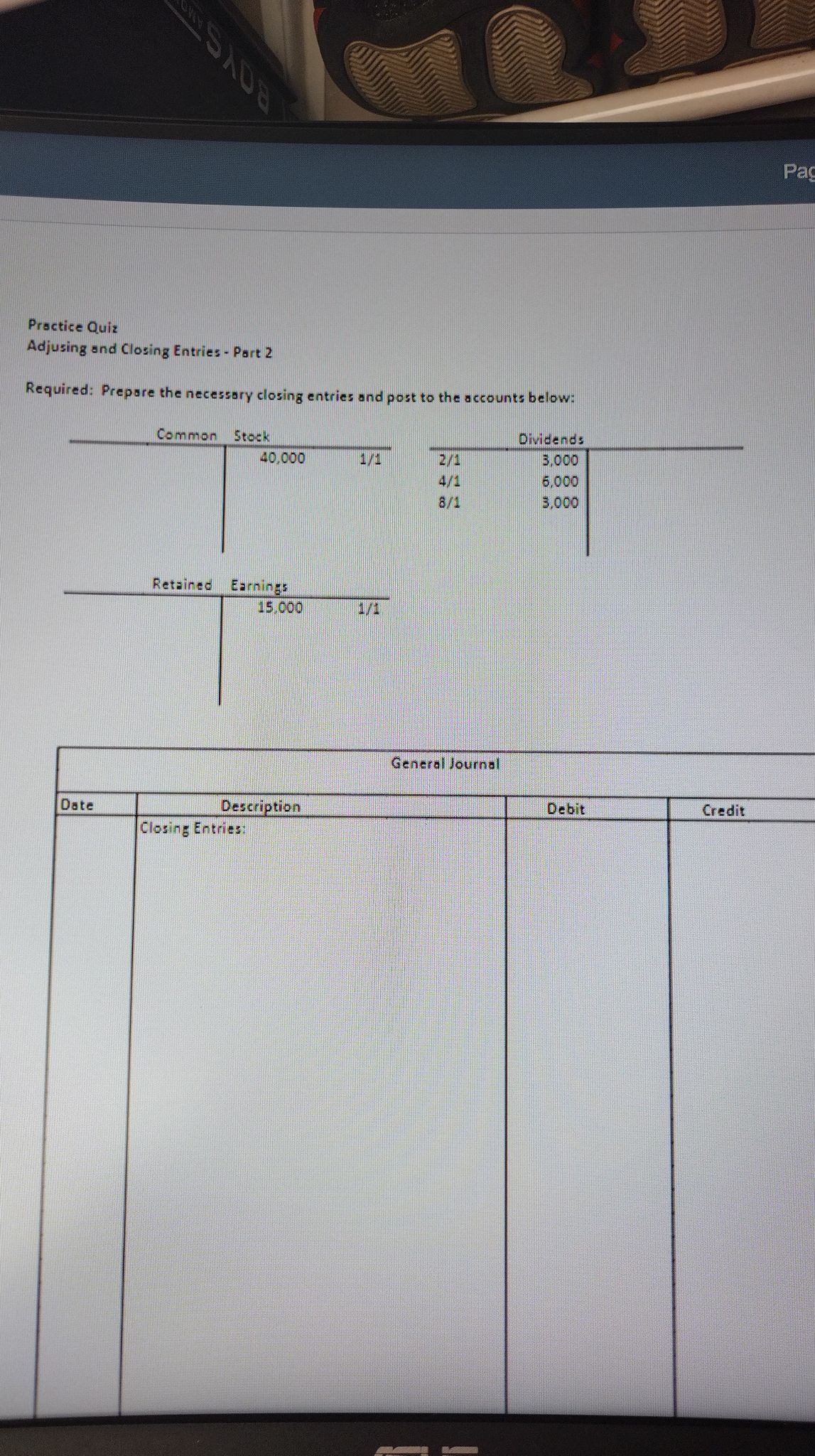 \fPag Practice Quiz Adjusing and Closing Entries