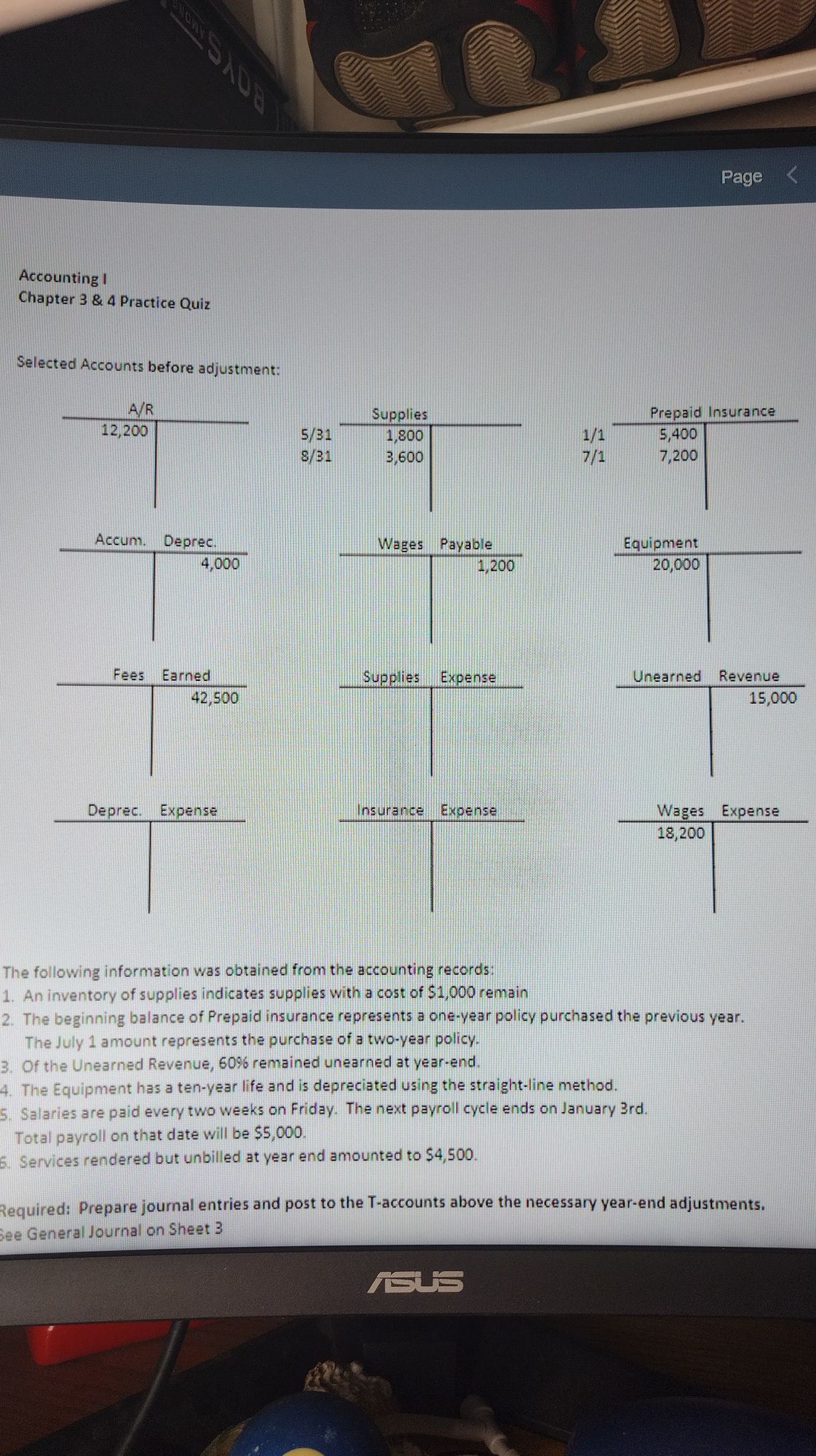 \fPag Practice Quiz Adjusing and Closing Entries