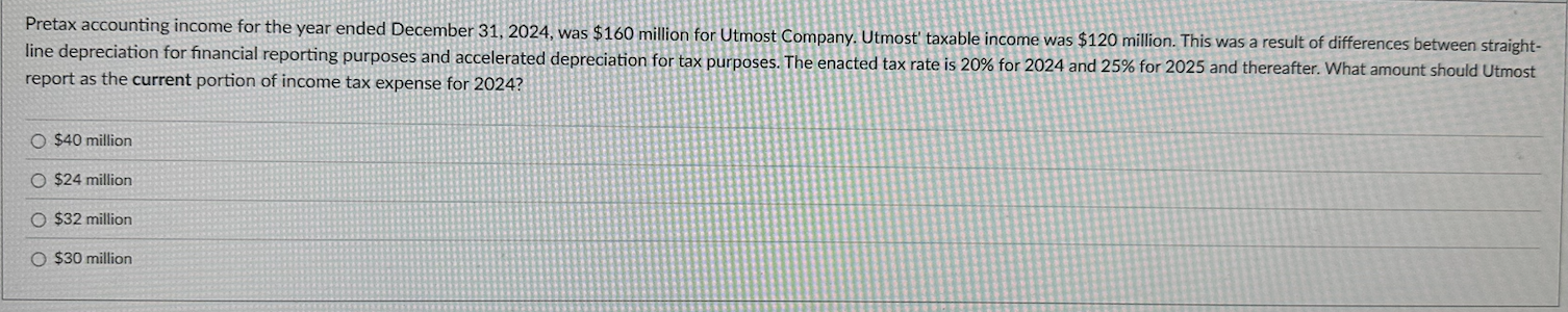 Pretax accounting income for the year ended