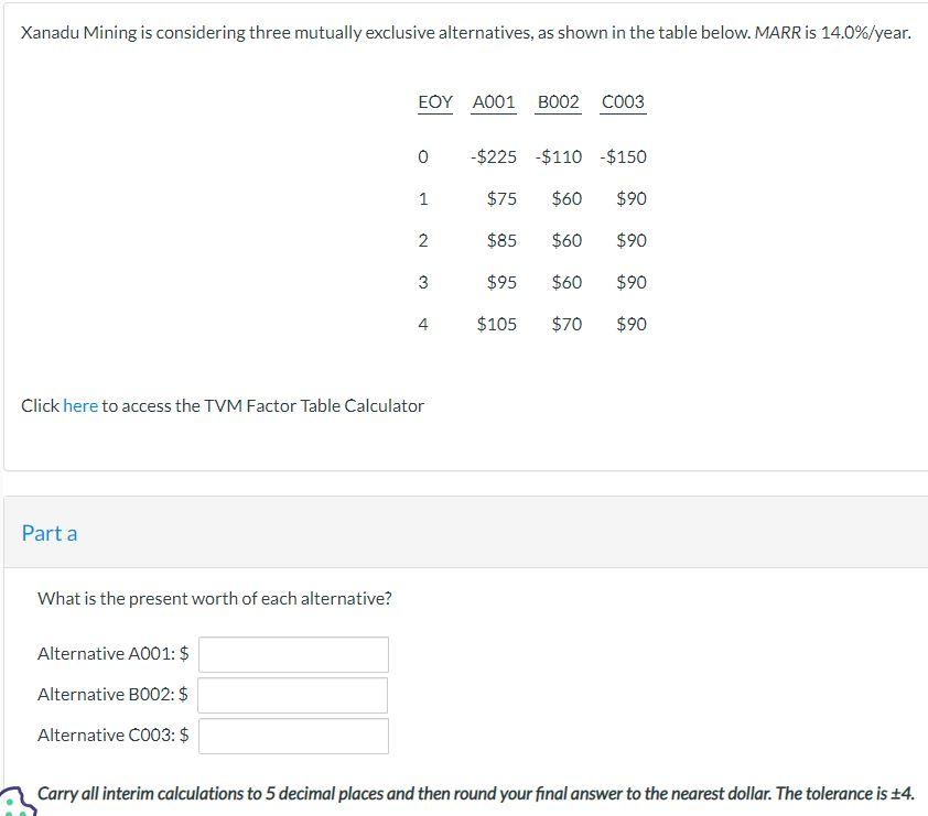 Net Present Worth Analysis Xanadu Mining is