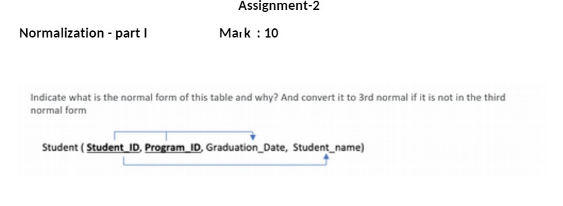 Assignment-2 Normalization - part I Mark : 10