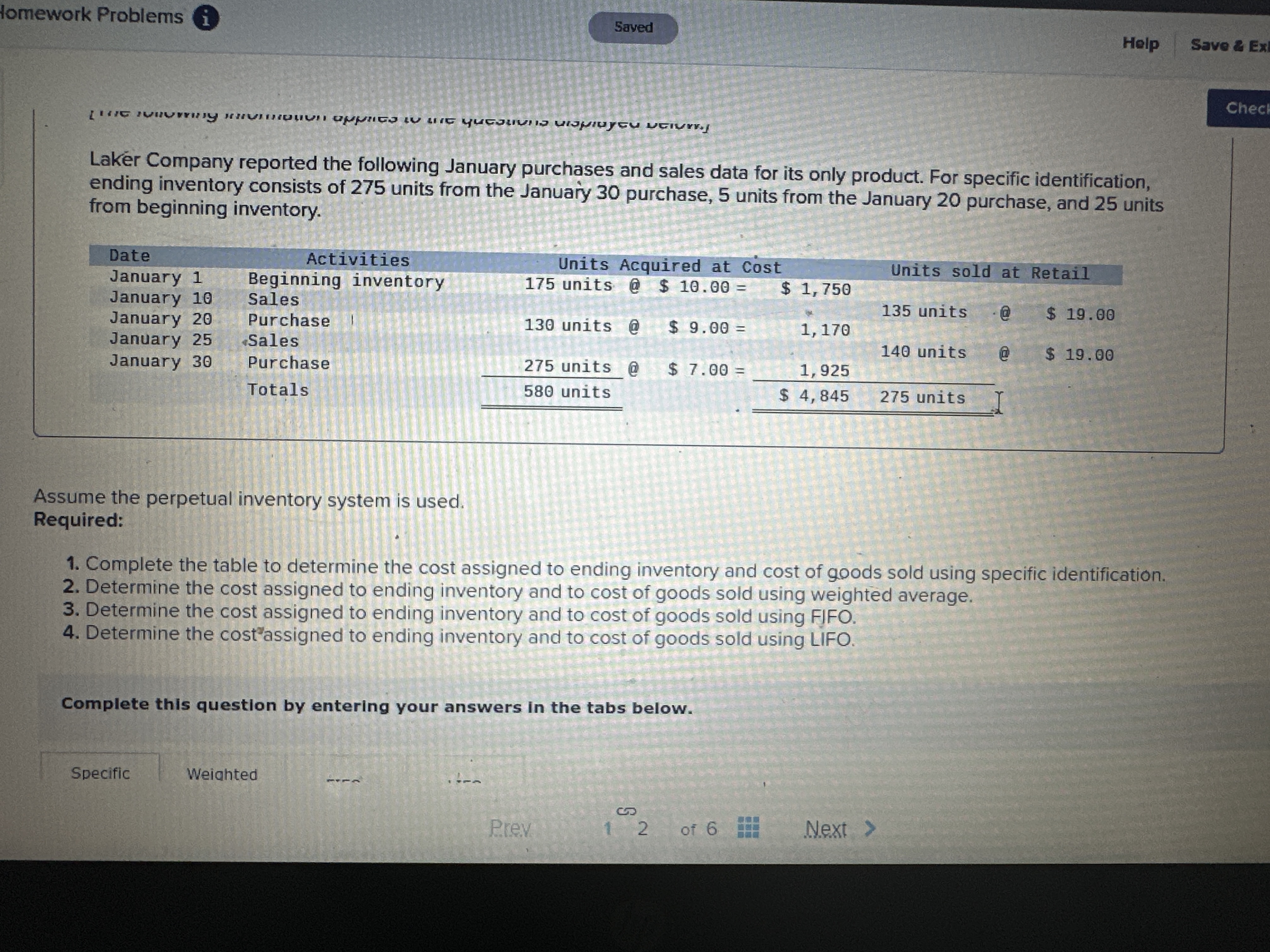 Homework Problems i Saved Help Save & Ex Check
