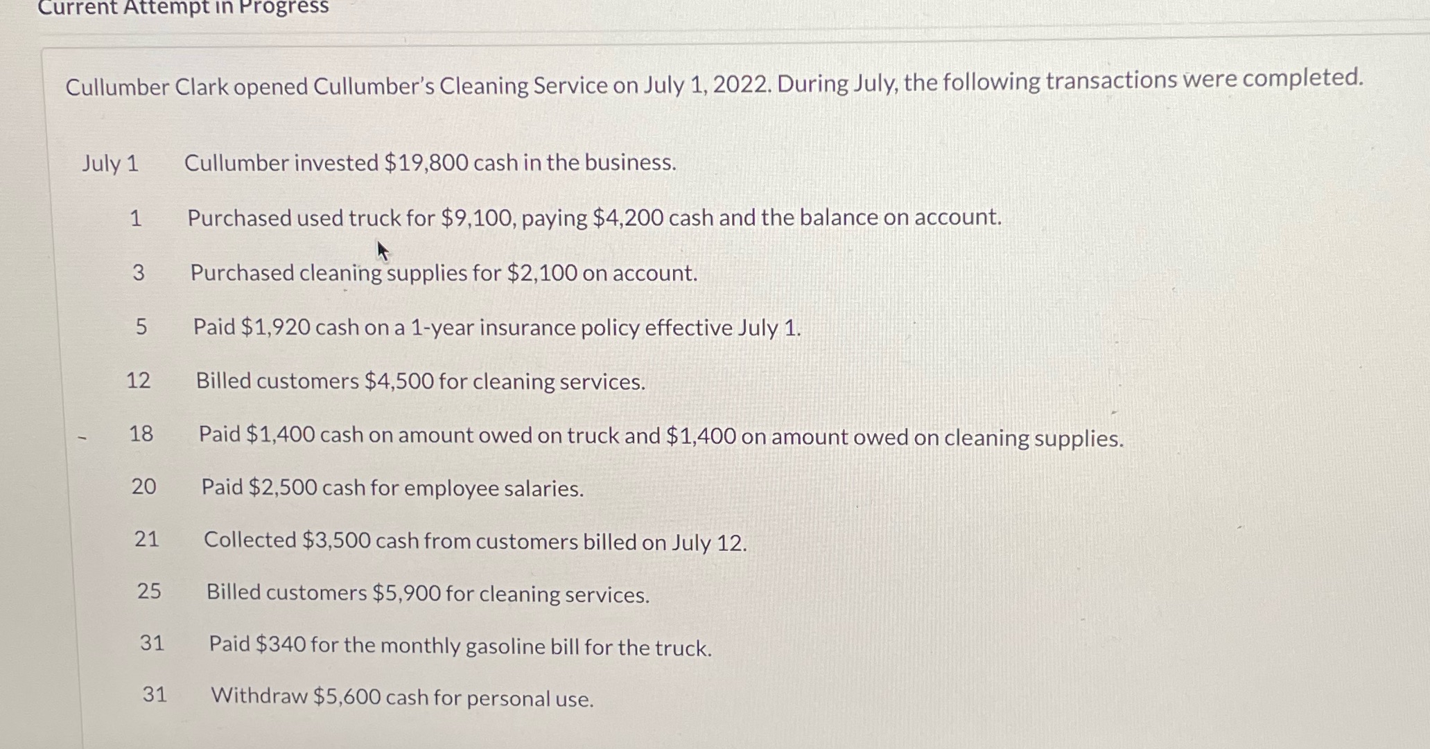 Enter the journal entries Current Attempt in