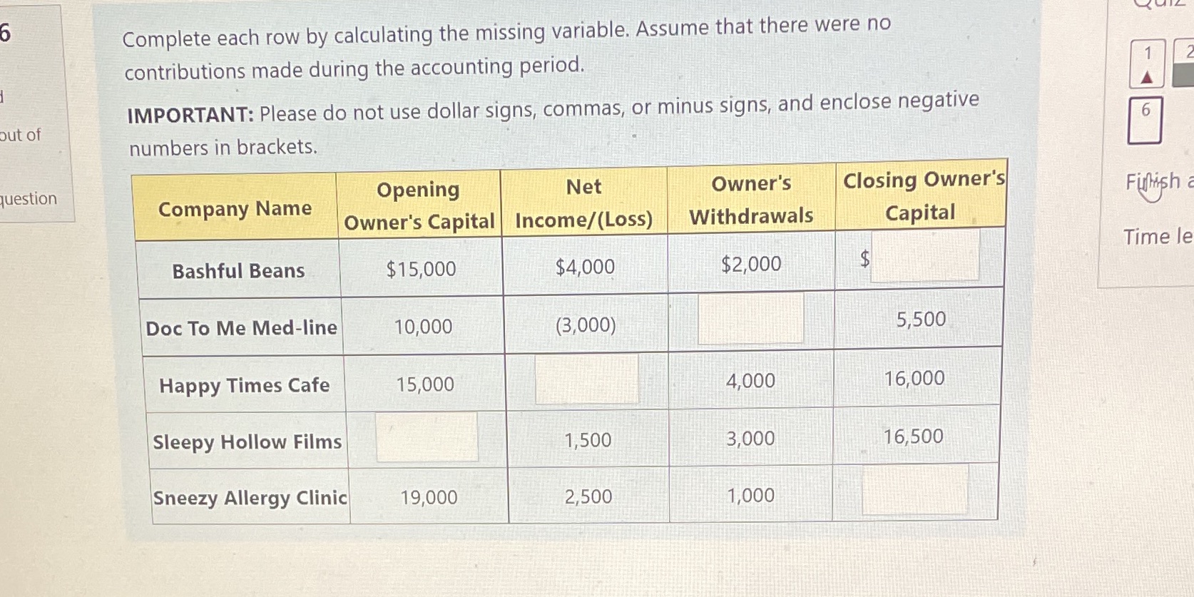 Complete each row by calculating the missing