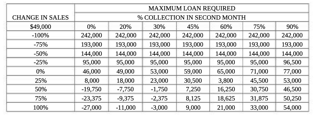 MAXIMUM LOAN REQUIRED CHANGE IN SALES %
