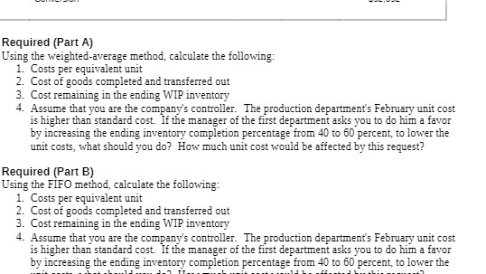 Required (Part A) Using the weighted-average