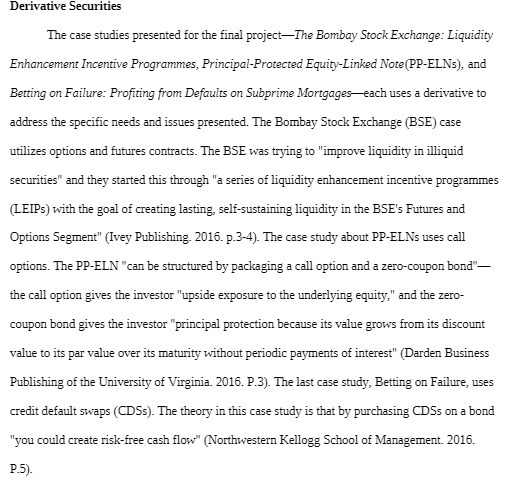 Derivative Securities The case studies presented