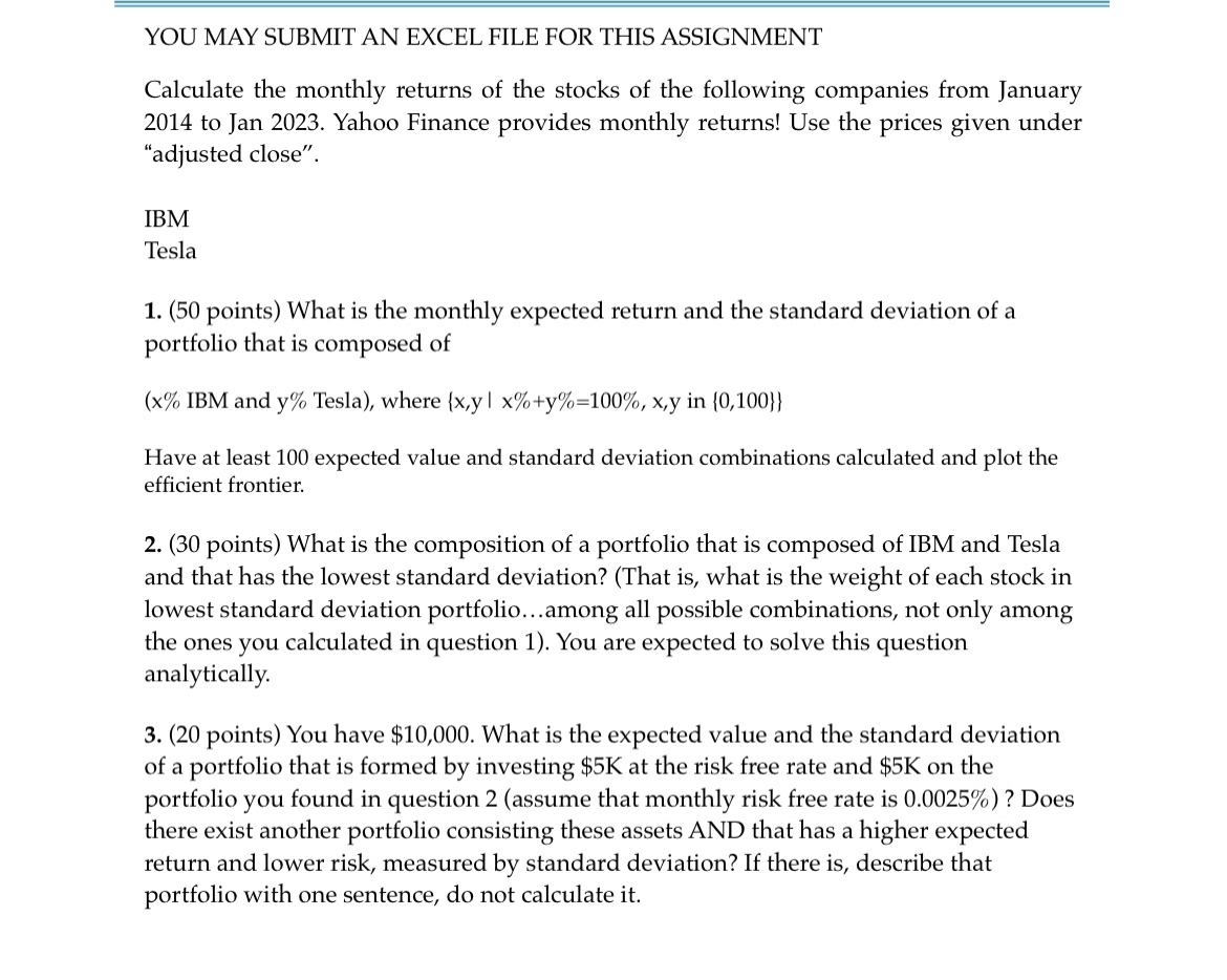 YOU MAY SUBMIT AN EXCEL FILE FOR THIS ASSIGNMENT