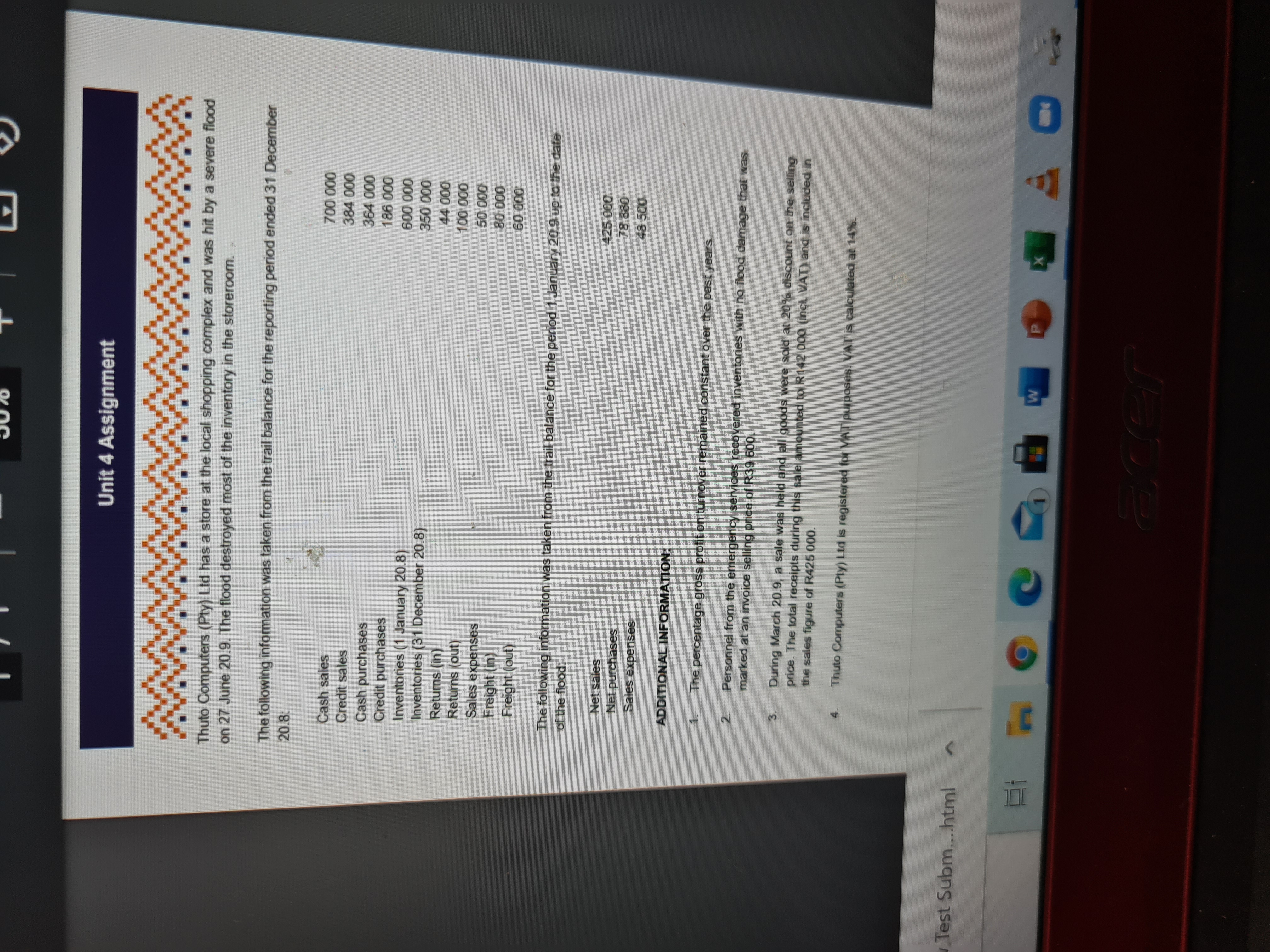 Unit 4 Assignment Thuto Computers (Pty) Lid has a