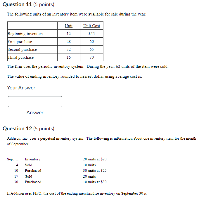 Question 11 {5 points} The following units of an