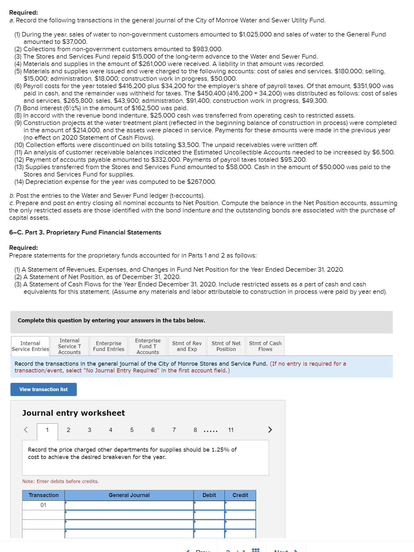 Transaction List for Internal Service Entries