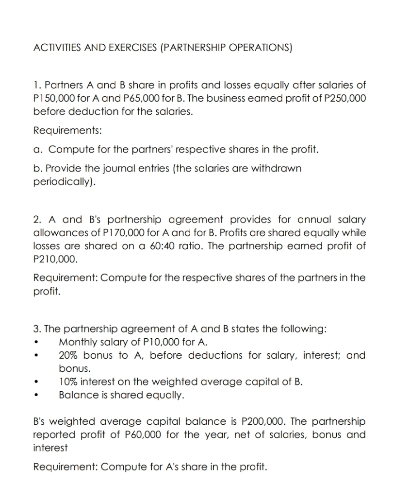 Show your solution ACTIVITIES AND EXERCISES