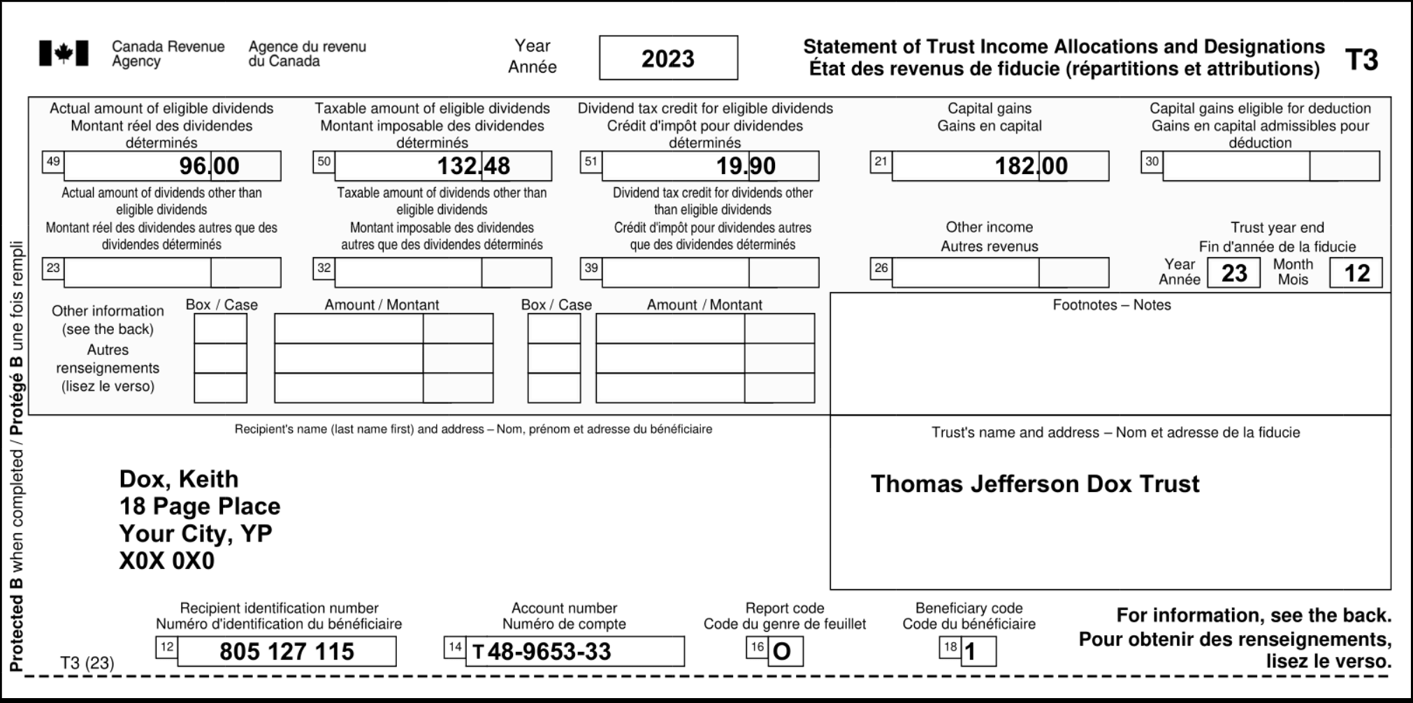 Taxpayer Information: Taxpayer #1 Name: Keith Dox