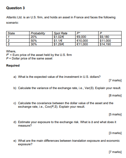 Question 3 Atlantic Lid. Is an U.S. firm, and
