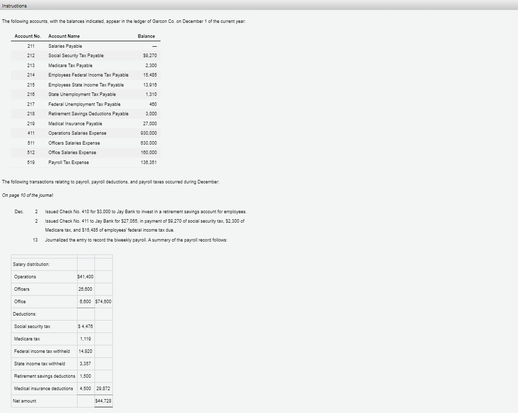 Instructions The following accounts, with the