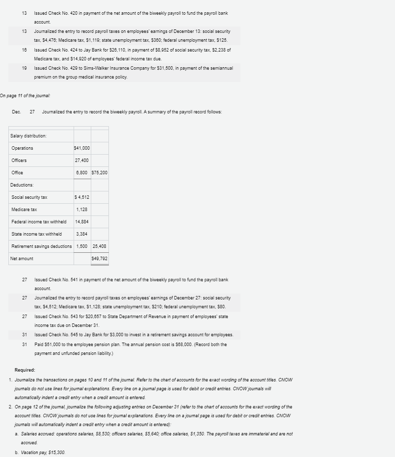 Instructions The following accounts, with the