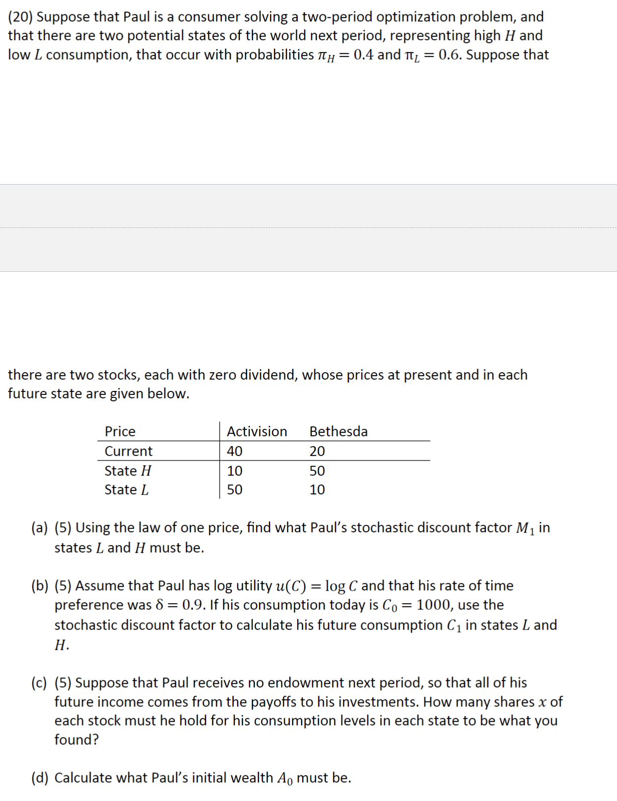 (20) Suppose that Paul is a consumer solving a