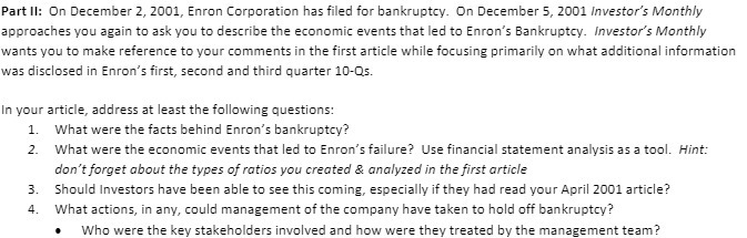 Part II: On December 2, 2001, Enron Corporation