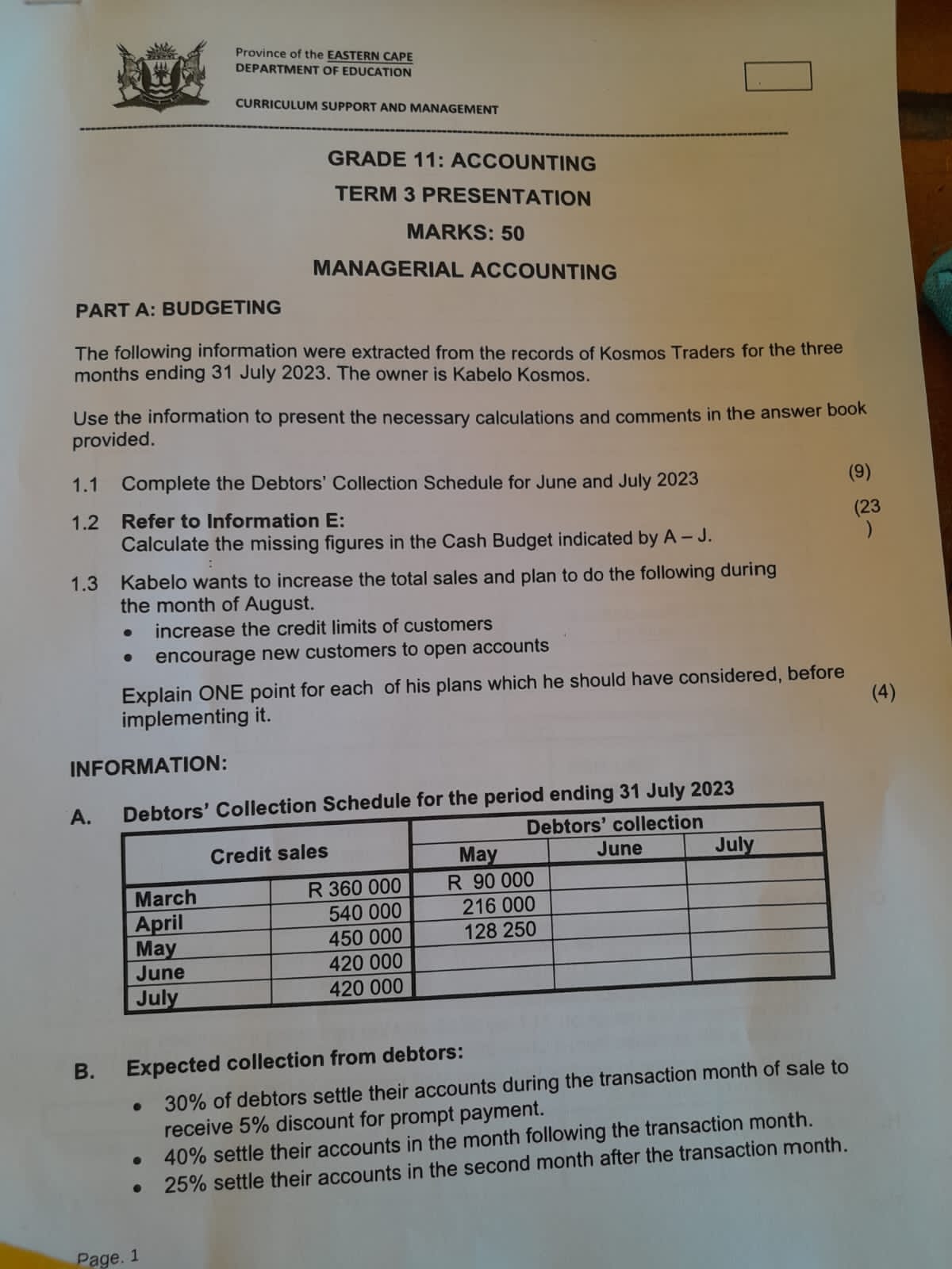 Province of the EASTERN CAPE DEPARTMENT OF