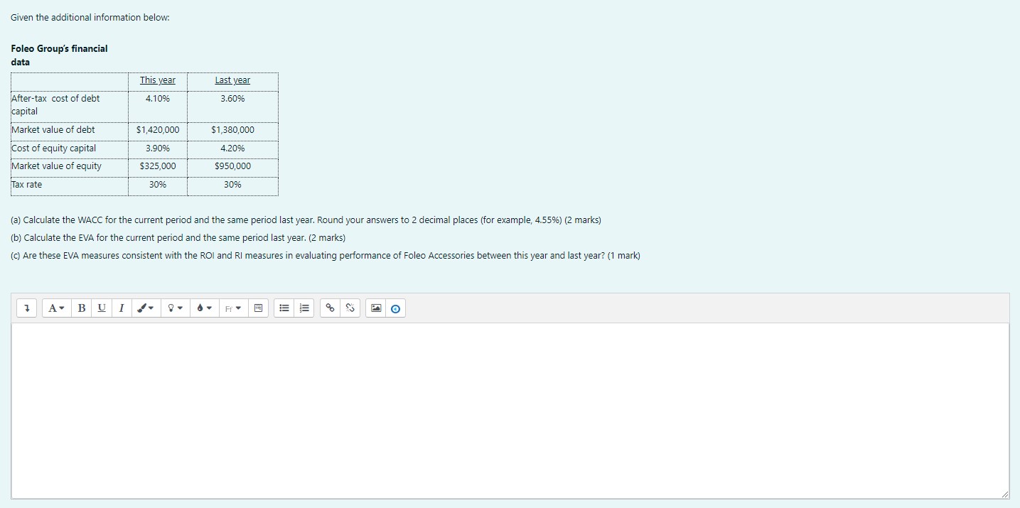 Assume you are the management accountant for the