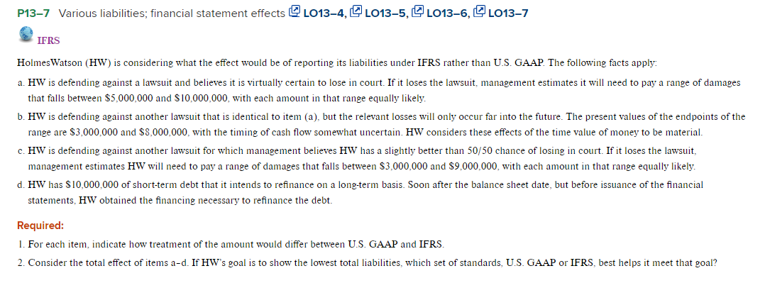 P13-7 Various liabilities; financial statement