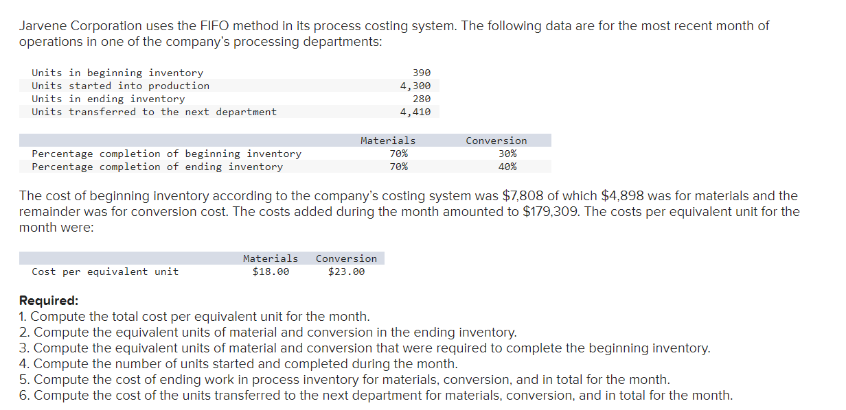 Jarvene Corporation uses the FIFO method in its