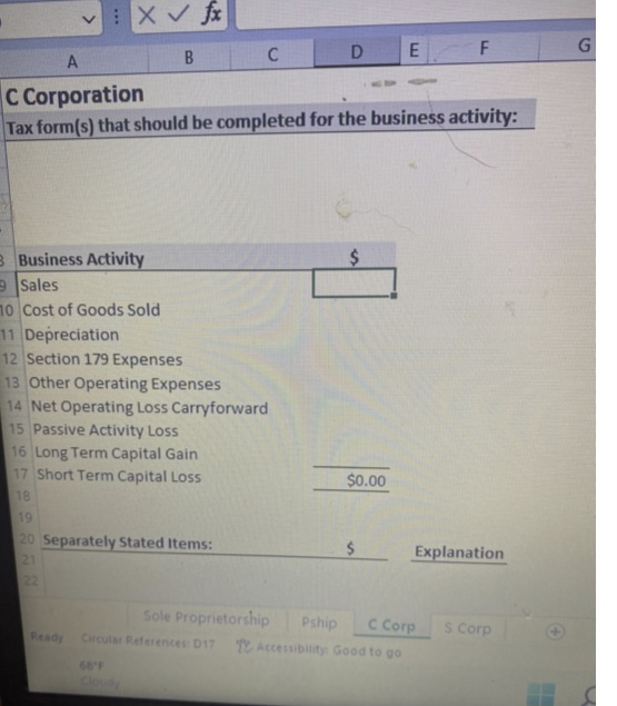V X v fx B C D E F G A C Corporation Tax form(s)