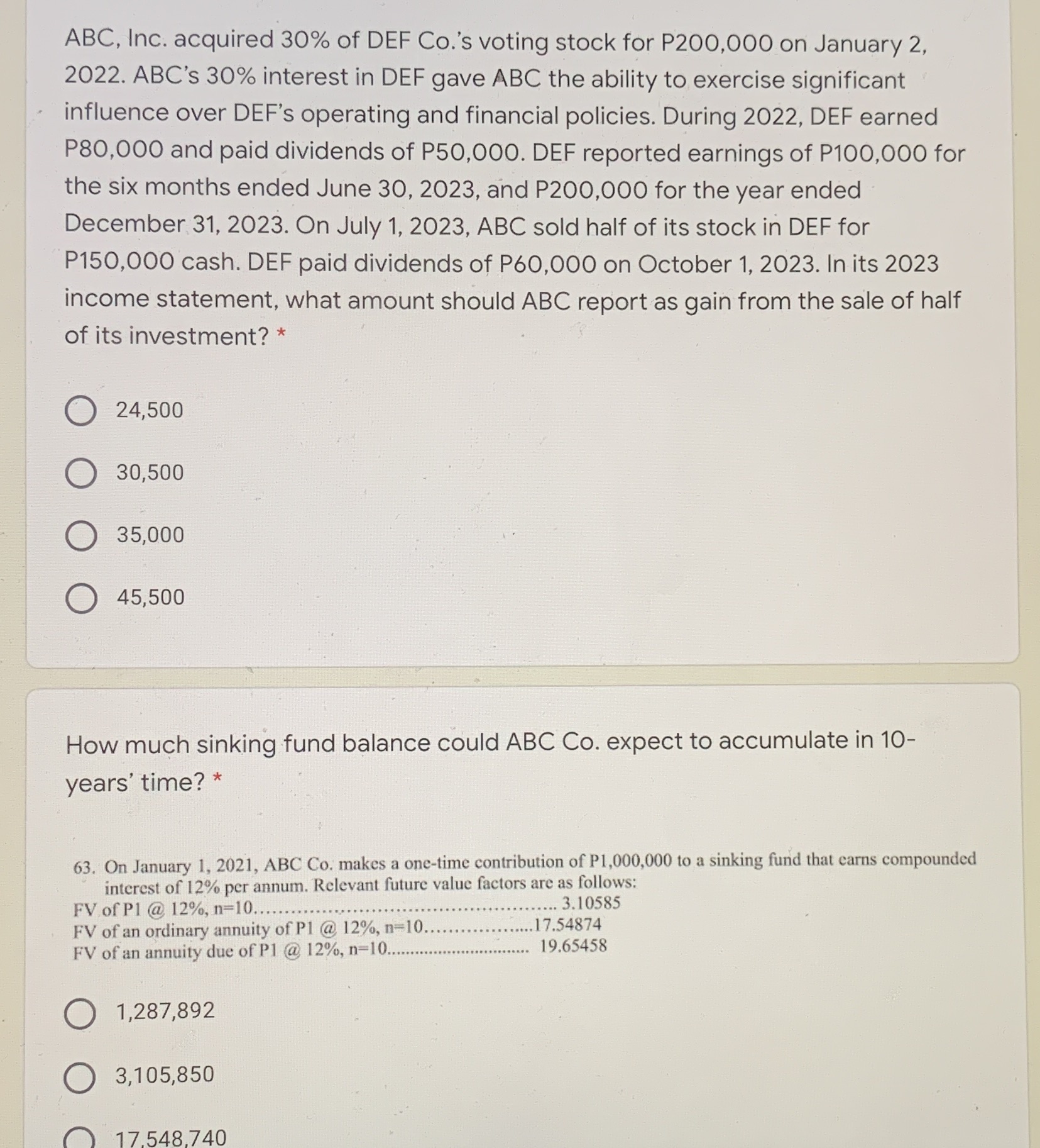ABC, Inc. acquired 30% of DEF Co.'s voting