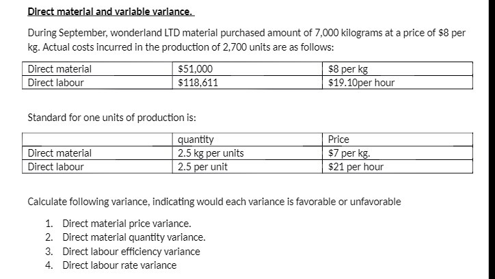 Direct material and variable variance. During
