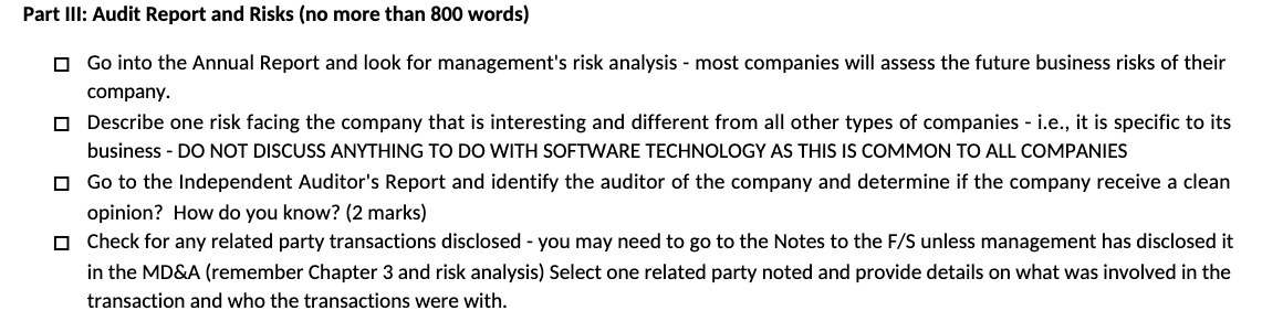 Part III: Audit Report and Risks {no more than