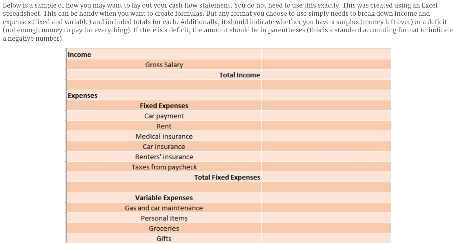 Project You will prepare a cash flow statement