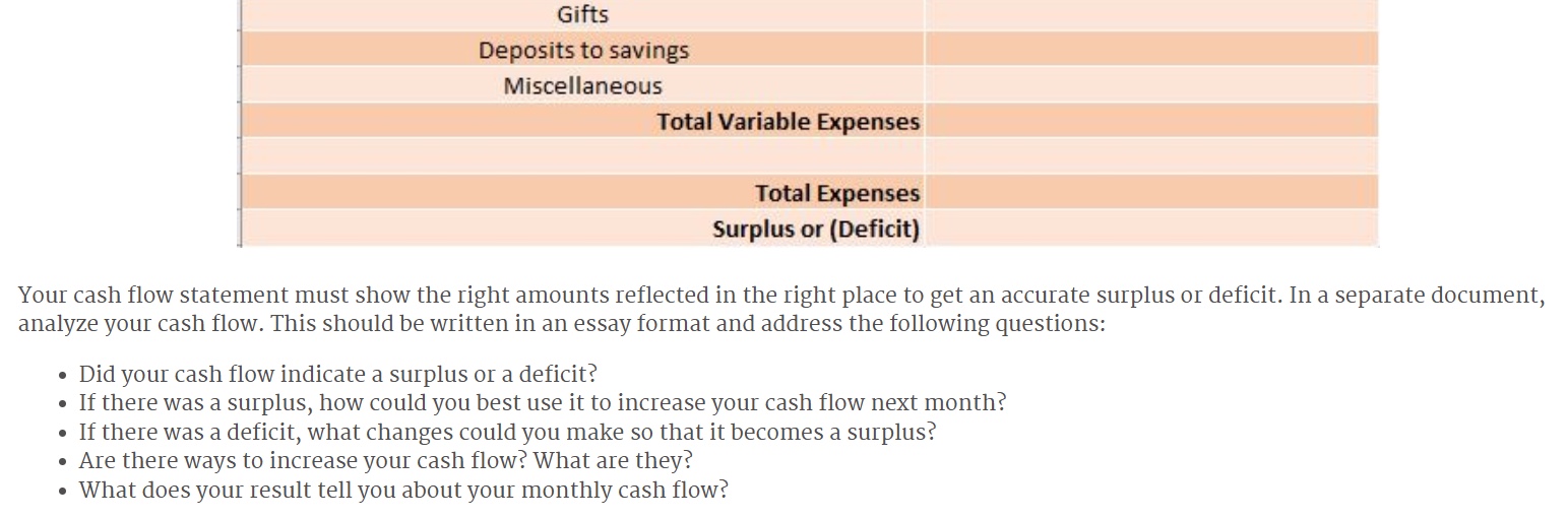 Project You will prepare a cash flow statement