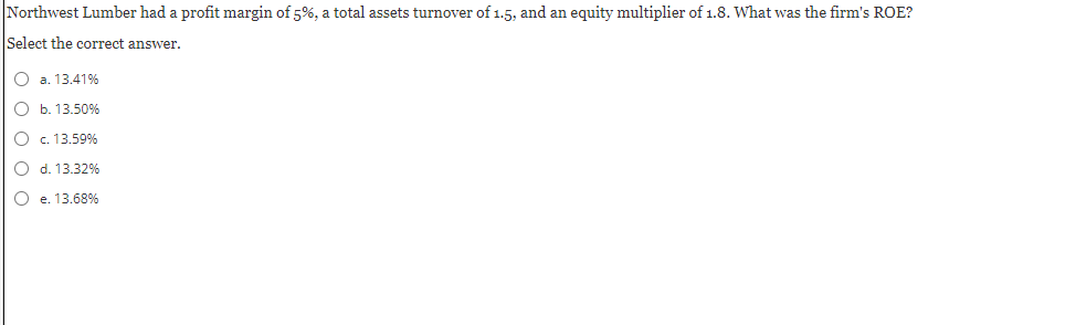 Northwest Lumber had a profit margin of 5%, a