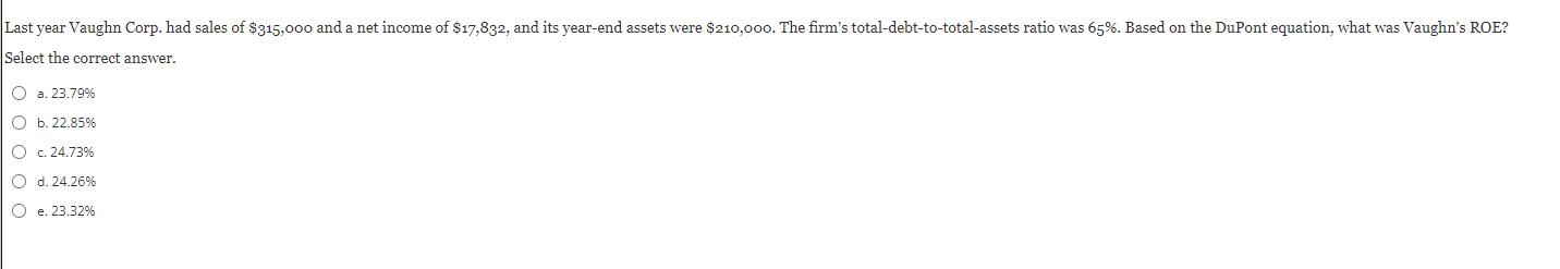 Last year Vaughn Corp. had sales of $315,000 and