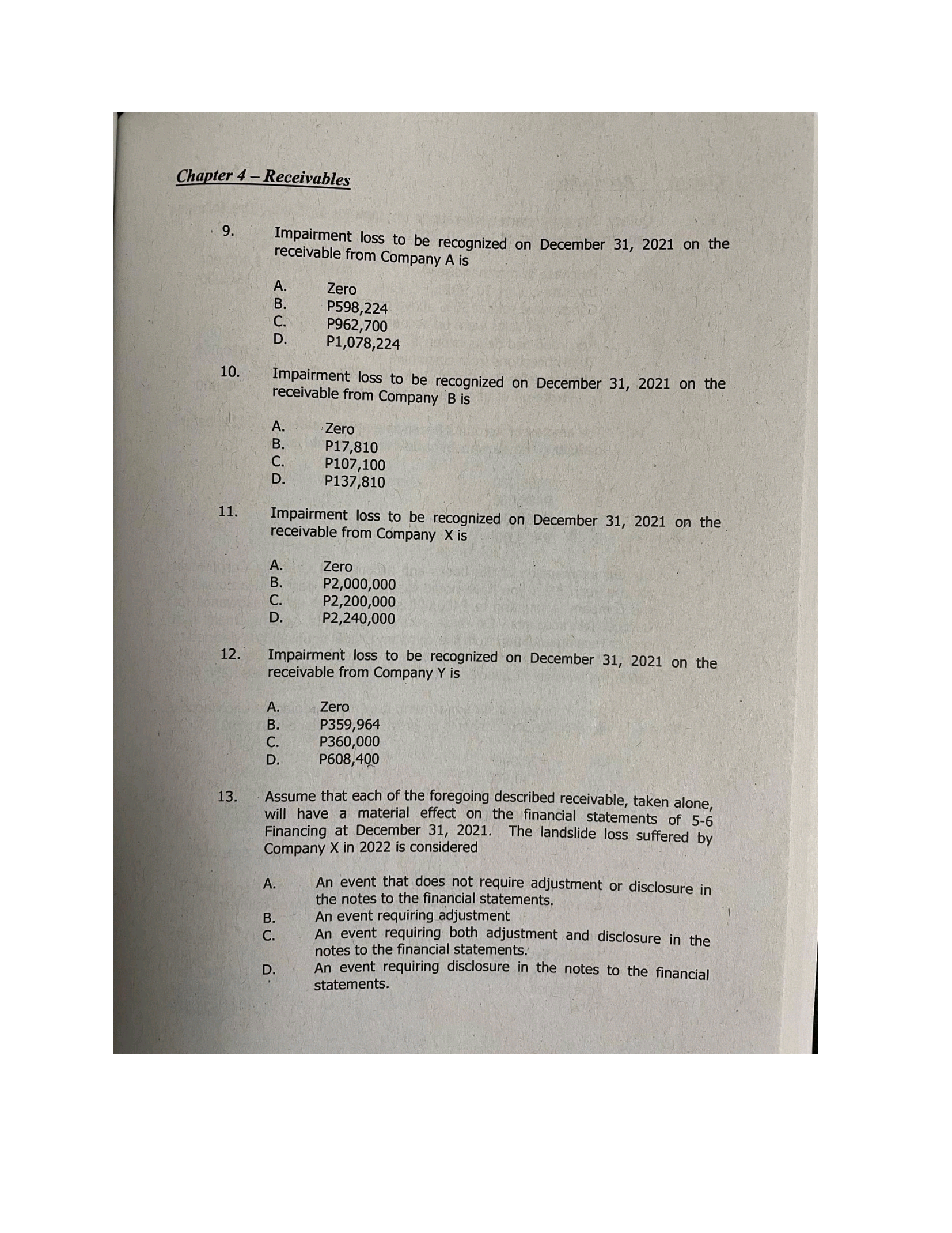 Chapter 4 - Receivables 9. Impairment loss to be