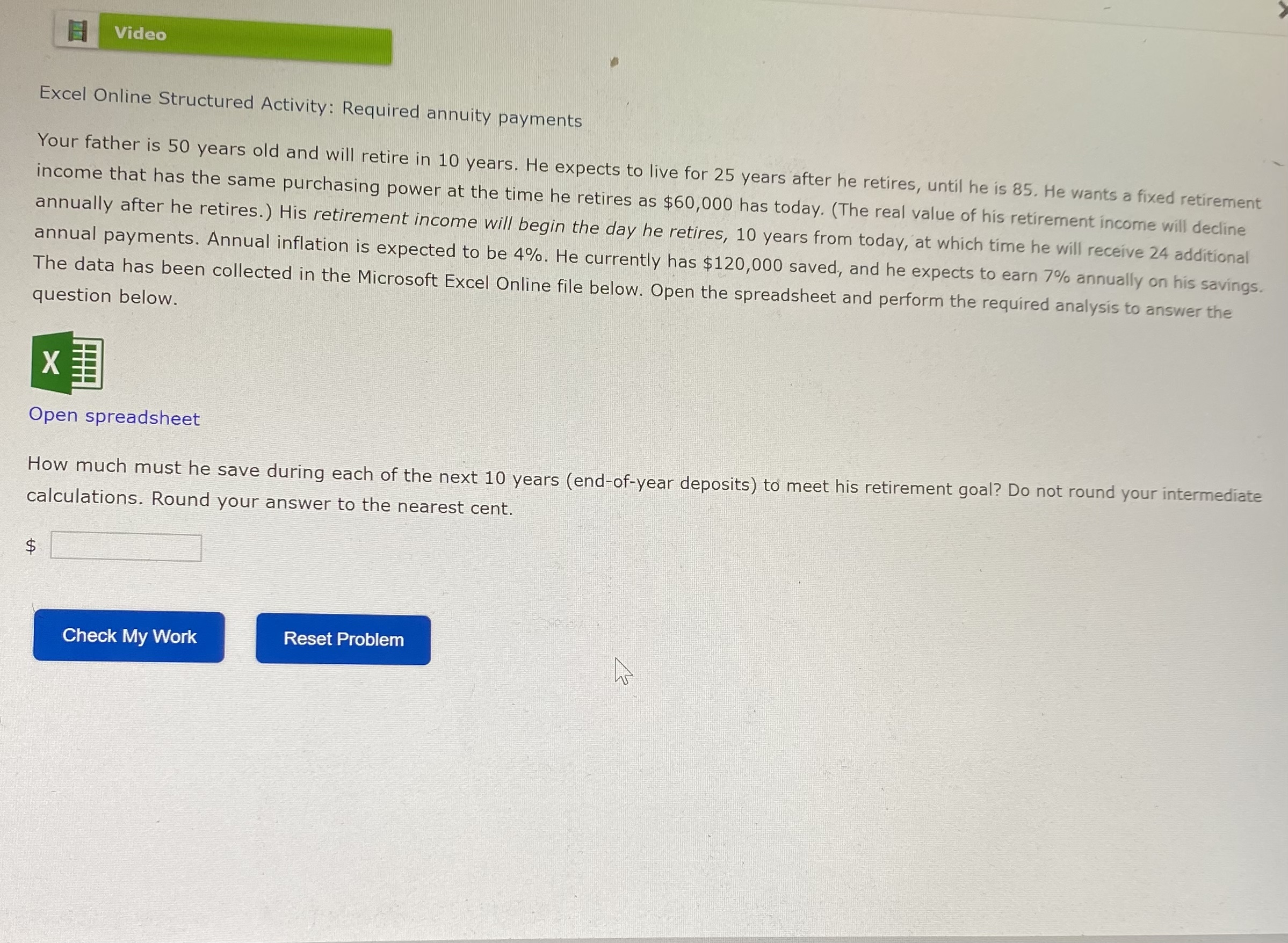 Video Excel Online Structured Activity: Required