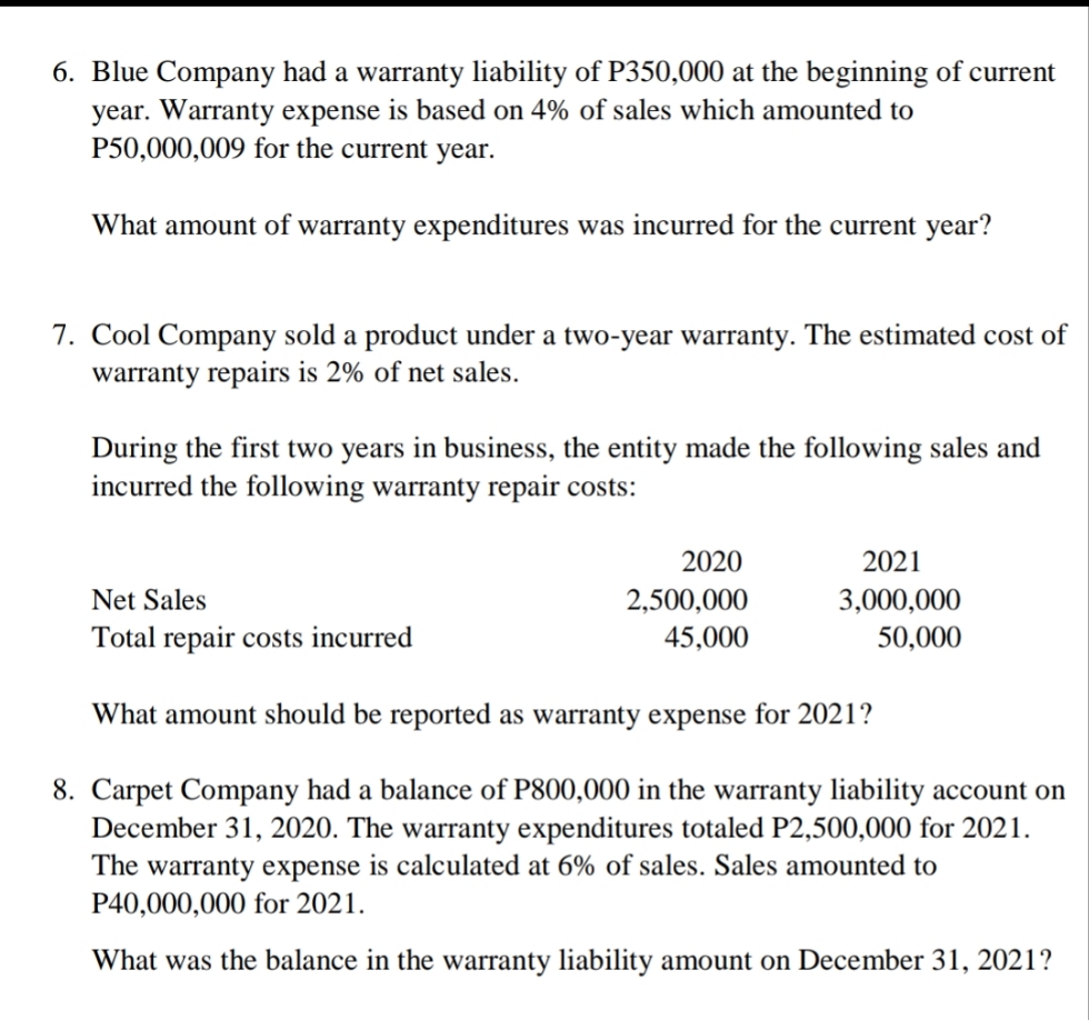 Show the computation 6. Blue Company had a