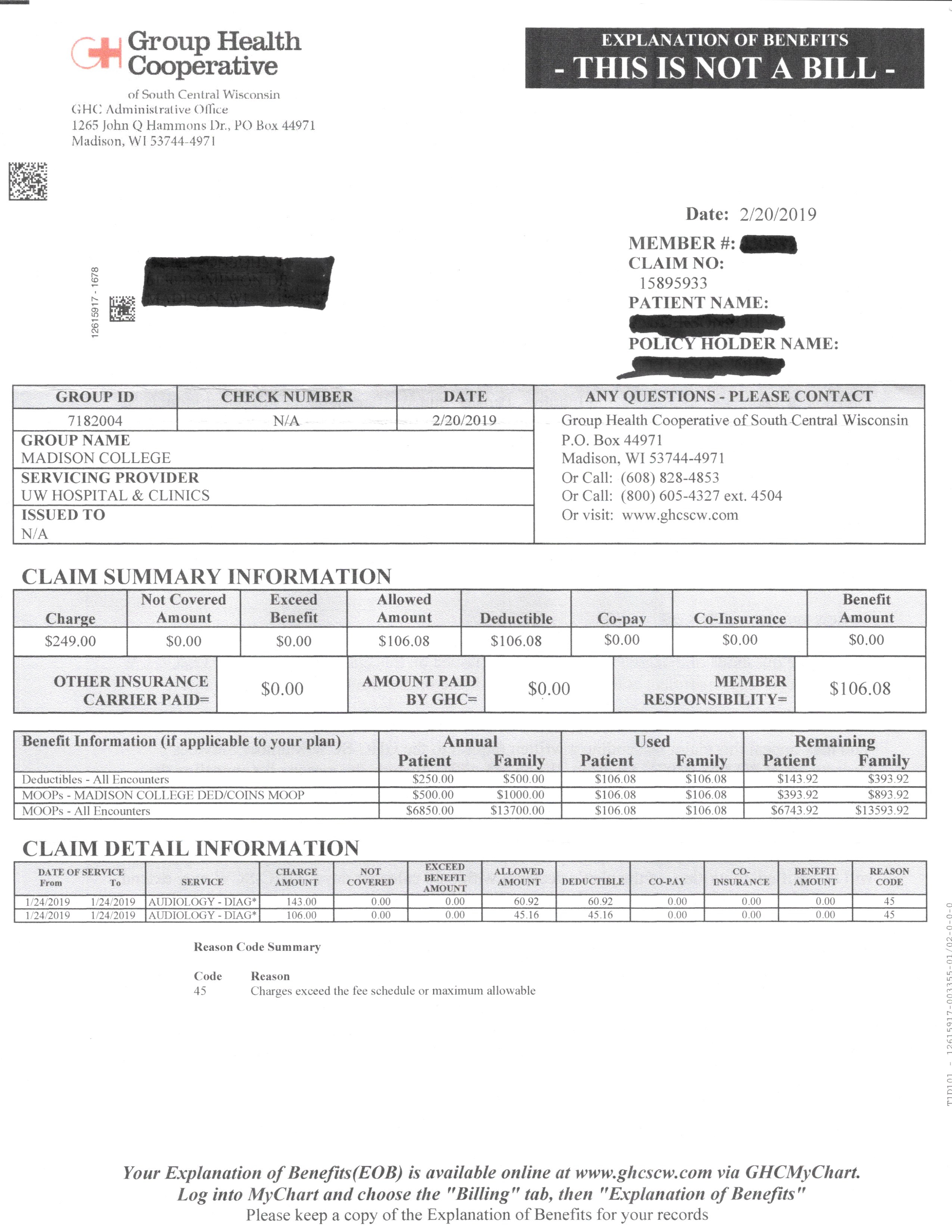 Group Health EXPLANATION OF BENEFITS Cooperative
