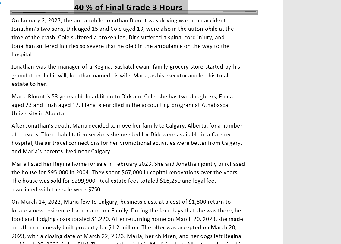 40 % of Final Grade 3 Hours On January 2, 2023,