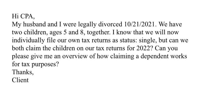 5 Hi CPA, My husband and I were legally divorced