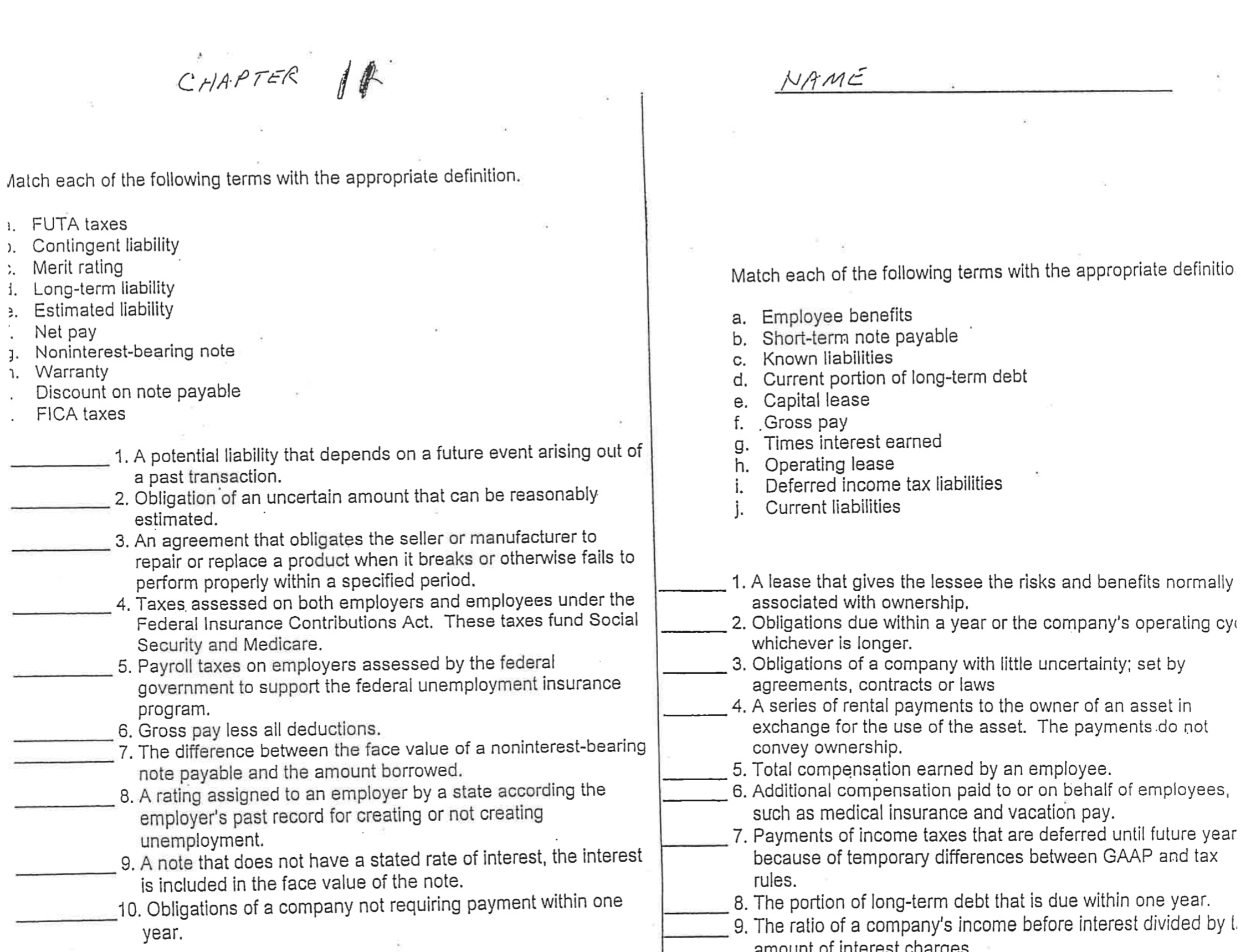 Please help match the definitions CHAPTER 1 NAME