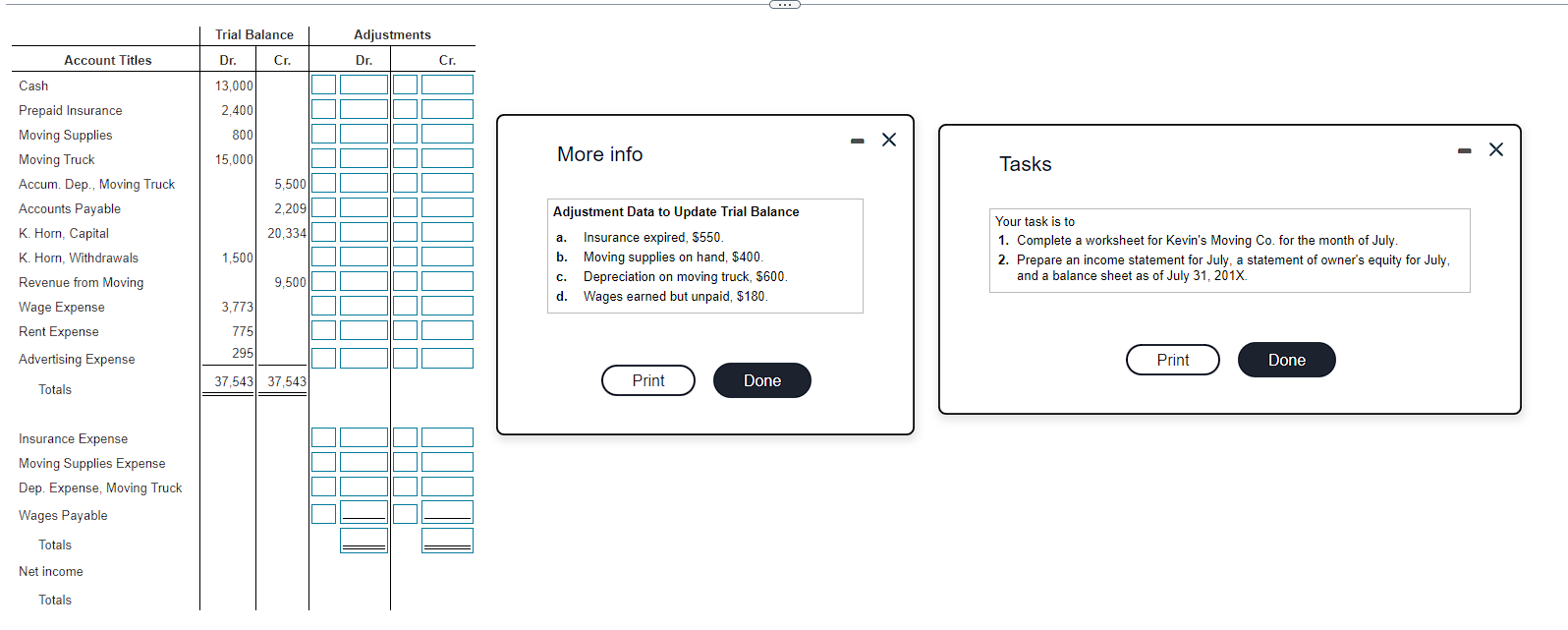 Trial Balance Adjustments Account Titles Dr. Cr.