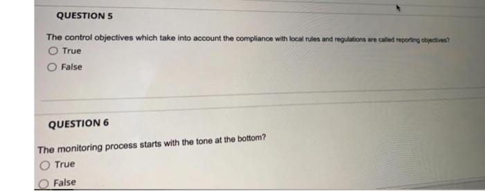 QUESTION 5 The control objectives which take into