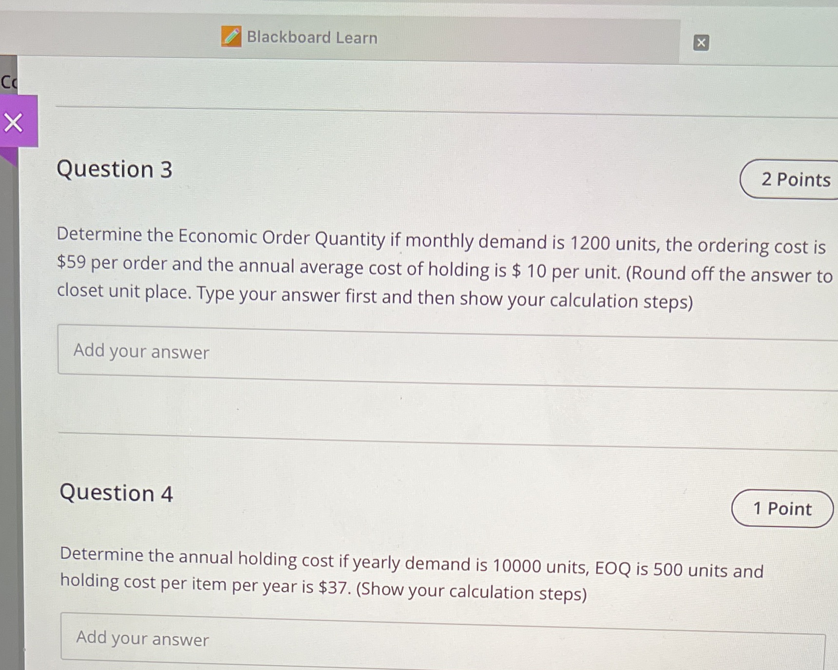 Blackboard Learn X Co X Question 3 2 Points